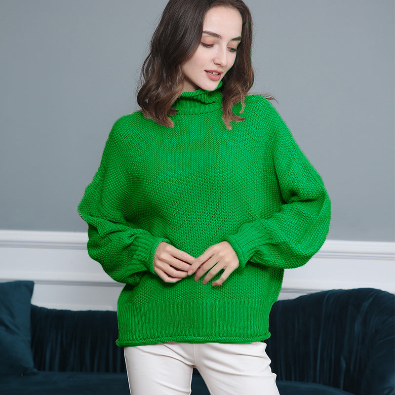 Damen Grobgestrickter Rollkragenpullover mit Ballonärmeln Shop Nory