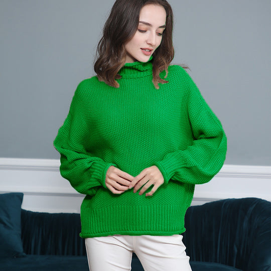Damen Grobgestrickter Rollkragenpullover mit Ballonärmeln Shop Nory