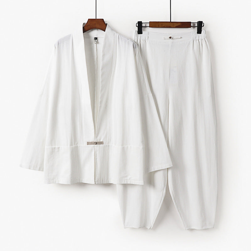 Herren Zen-Relax-Set mit offener Kimono-Jacke, dekorativem Knebelverschluss und tapered Harem-Joggpants Shop Nory
