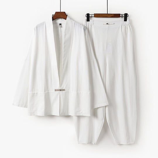 Herren Zen-Relax-Set mit offener Kimono-Jacke, dekorativem Knebelverschluss und tapered Harem-Joggpants Shop Nory