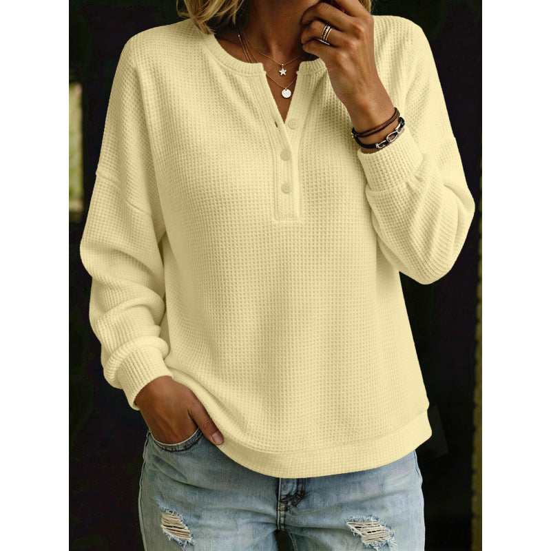 Damen Waffelstrick-Henleypullover mit Oversize-Schnitt Shop Nory