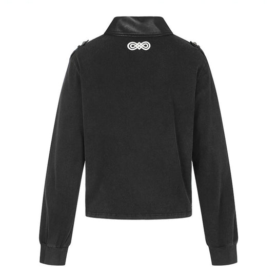 Damen Pullover im Military-Style mit Polokragen, dekorativen Frogging‑Applikationen und Epauletten Shop Nory