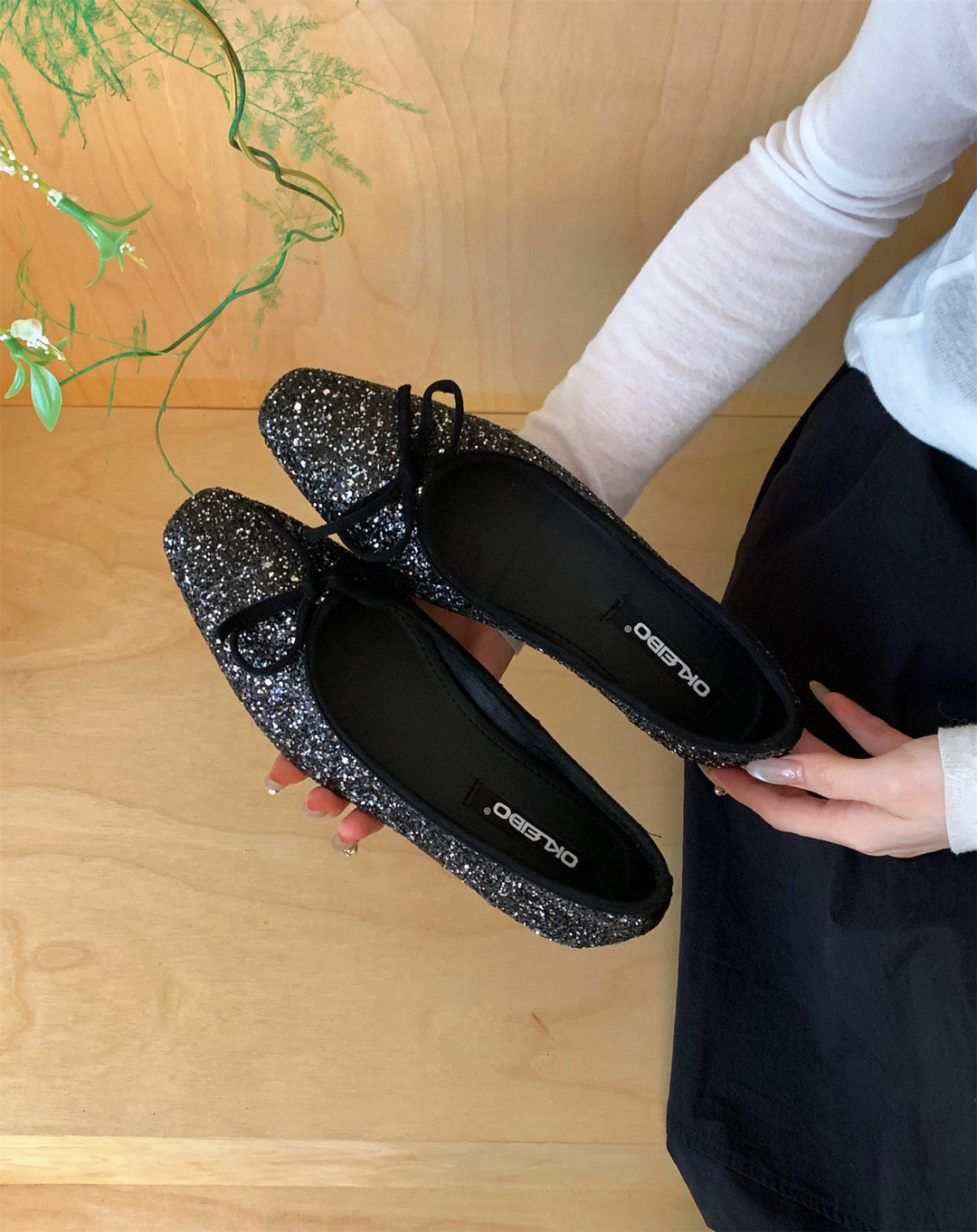 Damen Glitzernde Ballerinas mit eleganter Schleife und komfortabler Innensohle