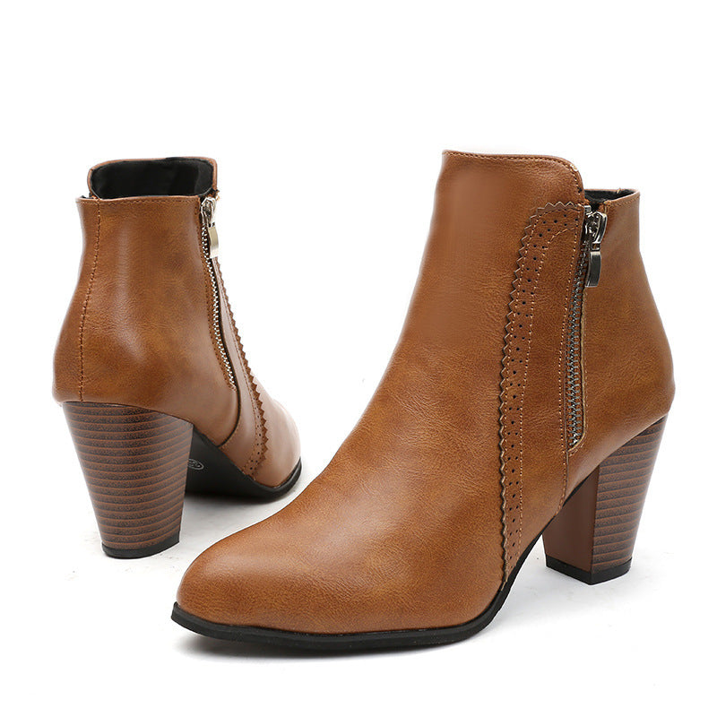 Damen elegante Stiefeletten mit modischem Reißverschluss und komfortablem Blockabsatz