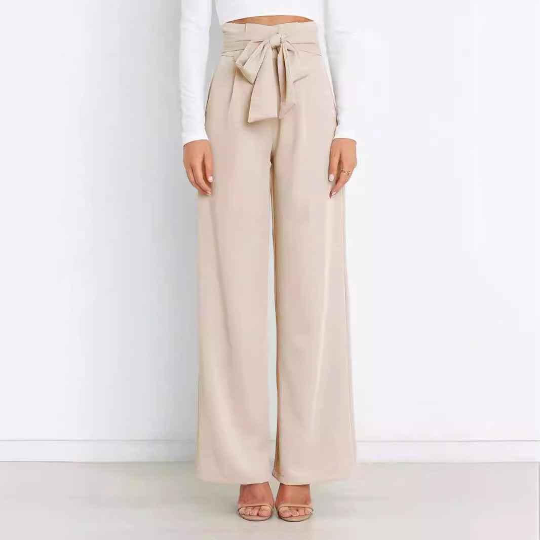 Damen hochtaillierte Paperbag-Hose mit weitem Bein und Taillengürtel Shop Nory