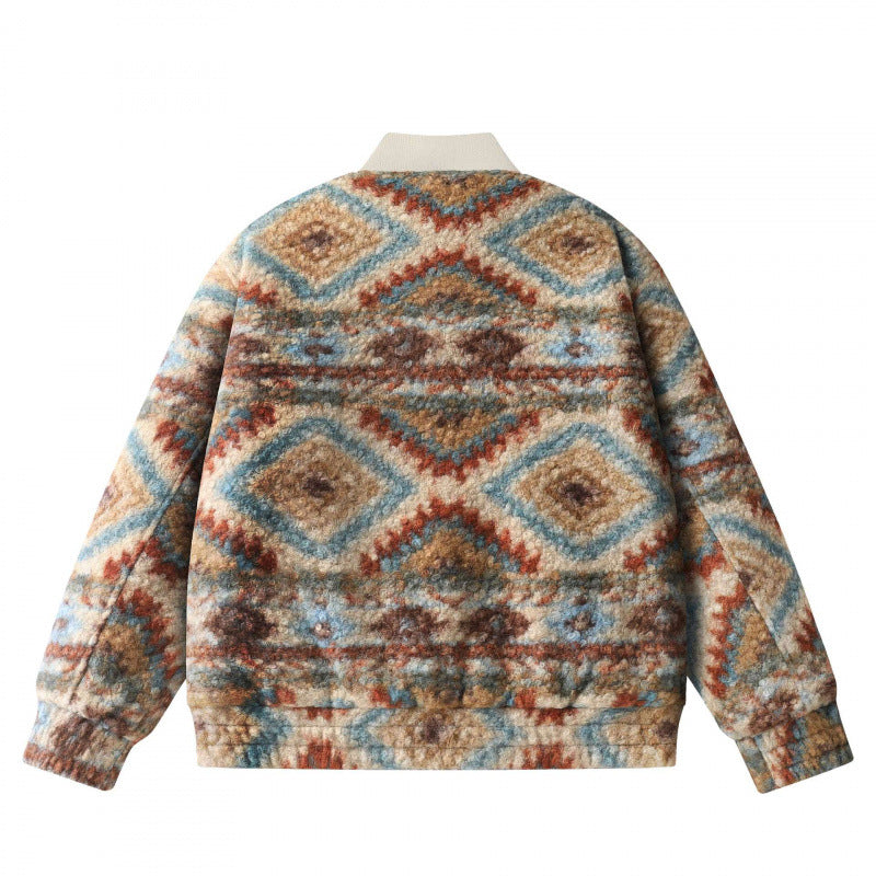 Unisex Boxy-Fleece‑Bomberjacke mit Aztekenmuster und Reißverschluss Shop Nory