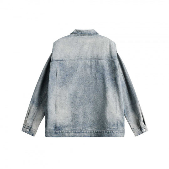 Unisex Boxy-Jeansjacke mit doppeltem Brustreißverschluss, Pattentaschen und geradem Saum Shop Nory