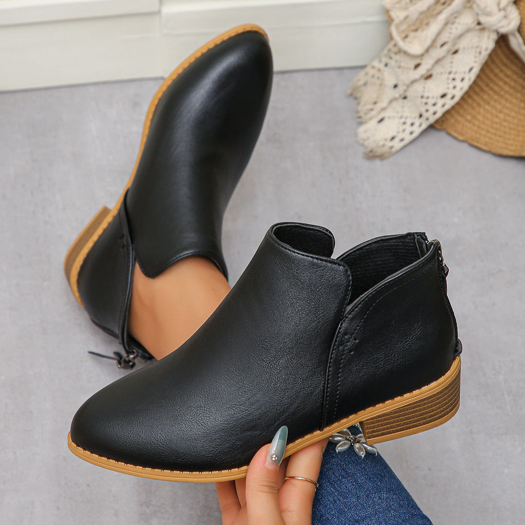 Damen modische Ankle Boots mit seitlichem Reißverschluss und geschmackvollem Design