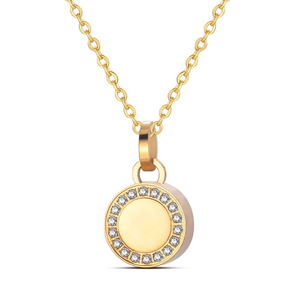 Damen Halskette mit runder Medaillon-Anhänger und funkelnden Kristallen Shop Nory