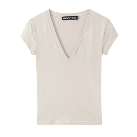 Damen T-Shirt mit modernem V-Ausschnitt und angenehmem Baumwollmix