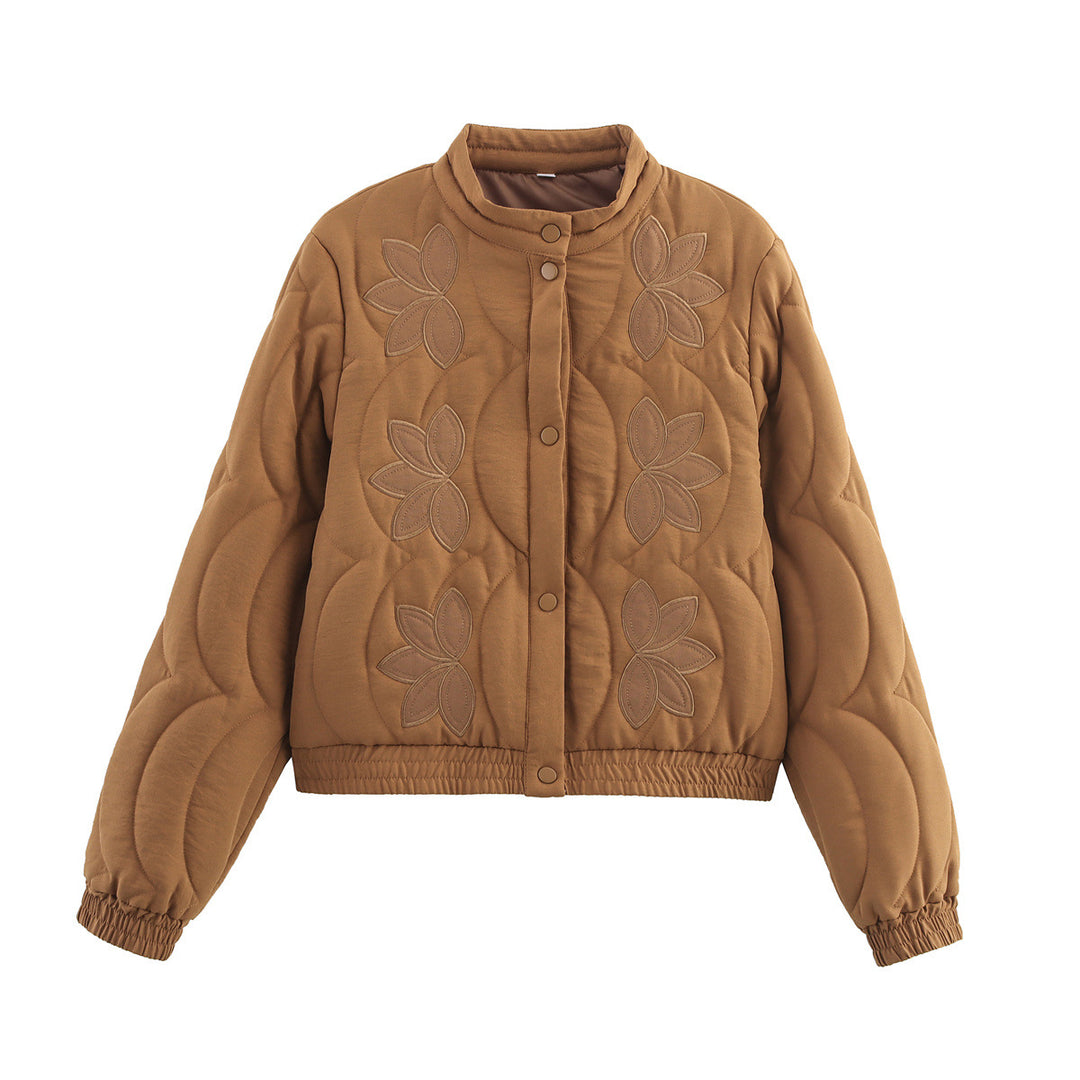 Damen Kurzer gesteppter Blouson mit floraler Stepp-Applikation, Stehkragen und elastischem Bund Shop Nory