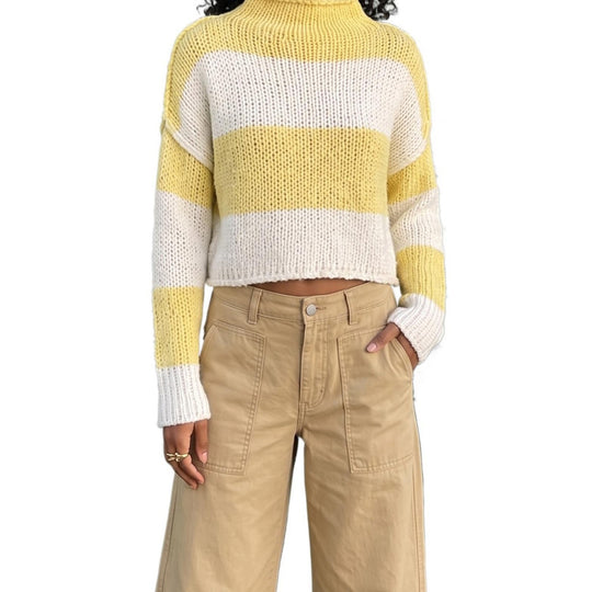 Damen Grobgestrickter Cropped-Pullover mit Stehkragen und überschnittenen Ärmeln Shop Nory