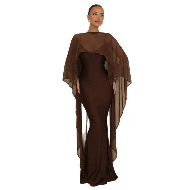 Damen Glamouröses Abendkleid mit fließendem Chiffonüberwurf und figurbetonter Silhouette