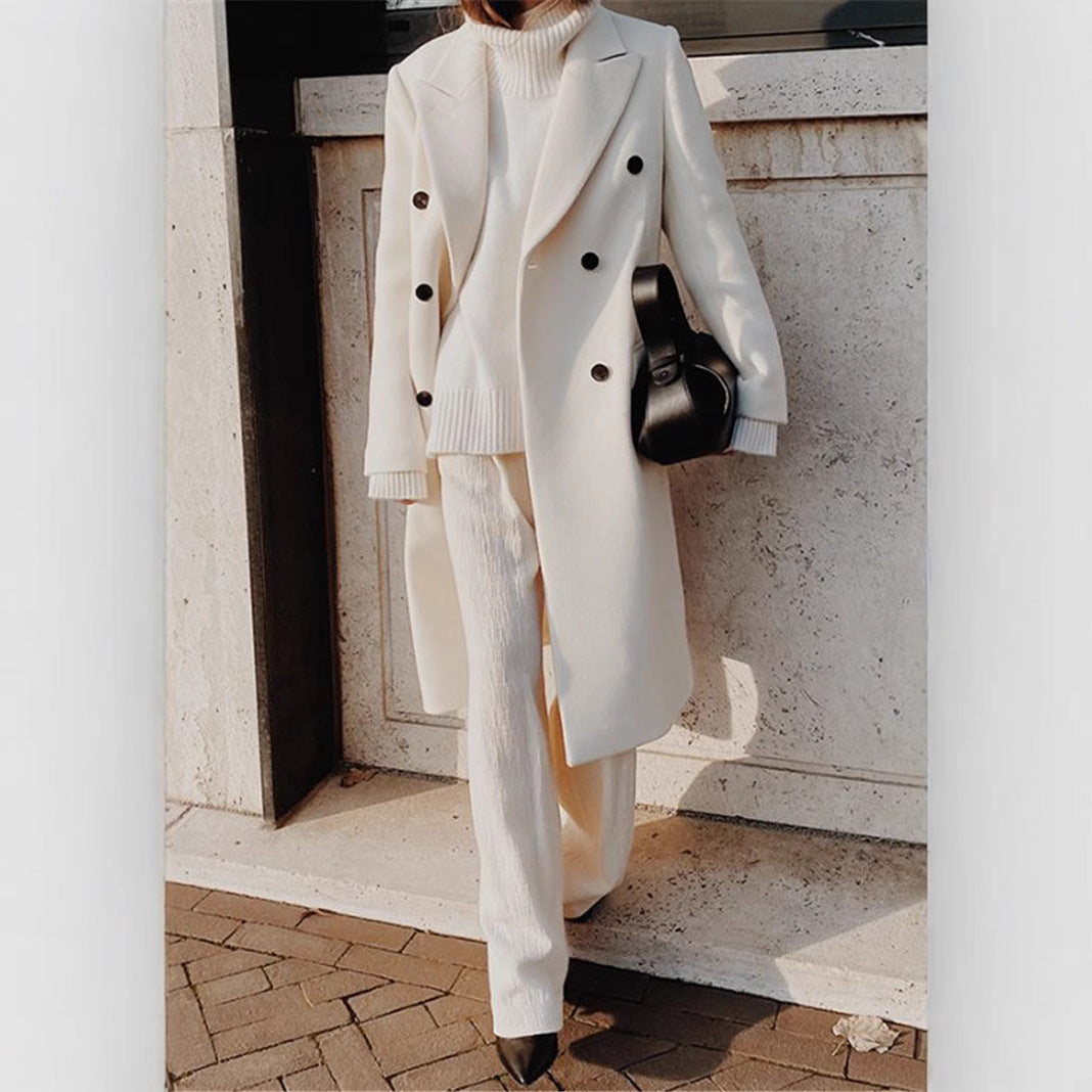 Frauen Doppelreiher Wollmischung Mantel mit oversized Schnitt und breiten Revers Shop Nory