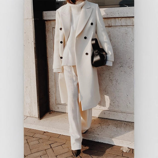 Frauen Doppelreiher Wollmischung Mantel mit oversized Schnitt und breiten Revers Shop Nory