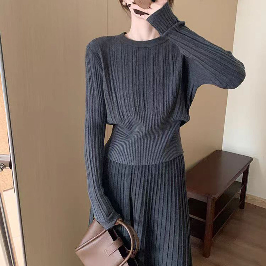 Damen Elegantes Plissee Maxikleid mit Strickpullover Shop Nory