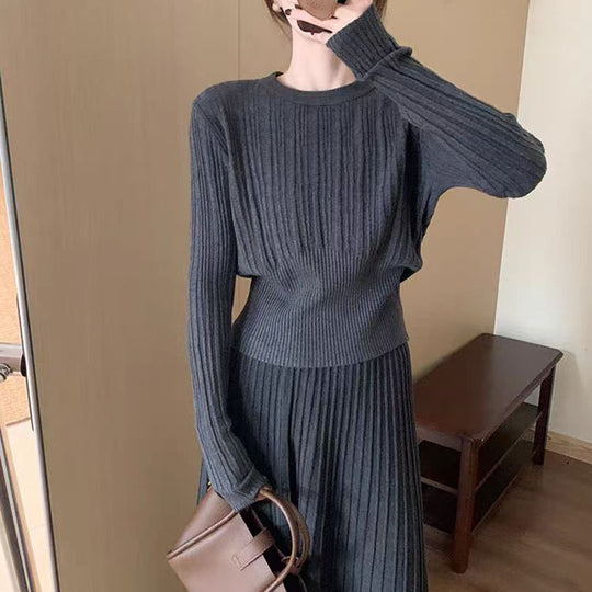 Damen Elegantes Plissee Maxikleid mit Strickpullover Shop Nory