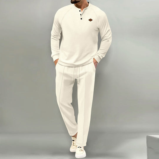 Herren hochwertiger Freizeitanzug mit Knopfleiste und eleganten Taschen