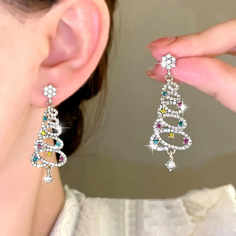 Damen Ohrringe im festlichen Baum-Design mit bunten Strasssteinen Shop Nory