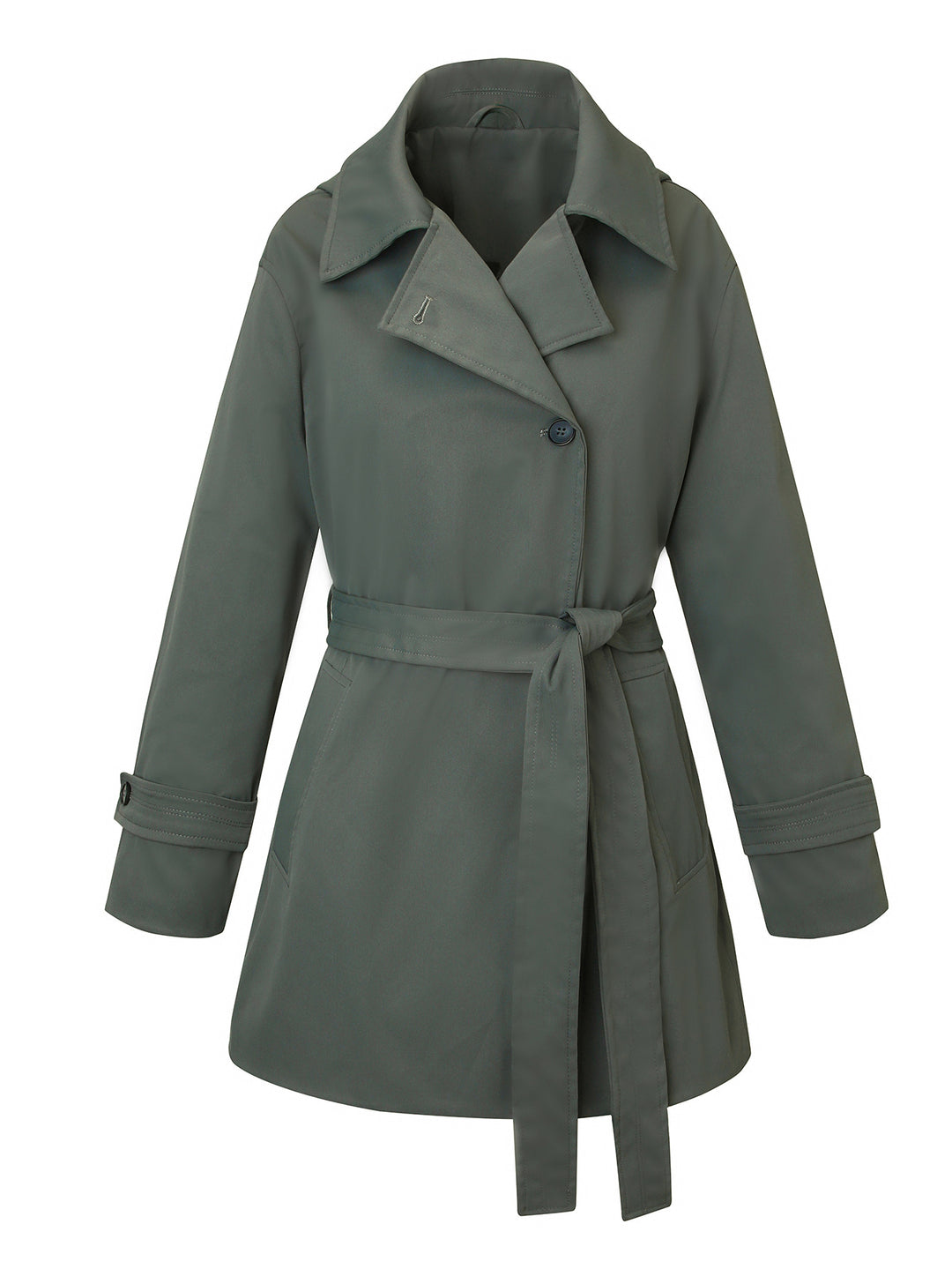 Damen Kurztrenchcoat mit tailliertem Bindegürtel und weitem Revers Shop Nory