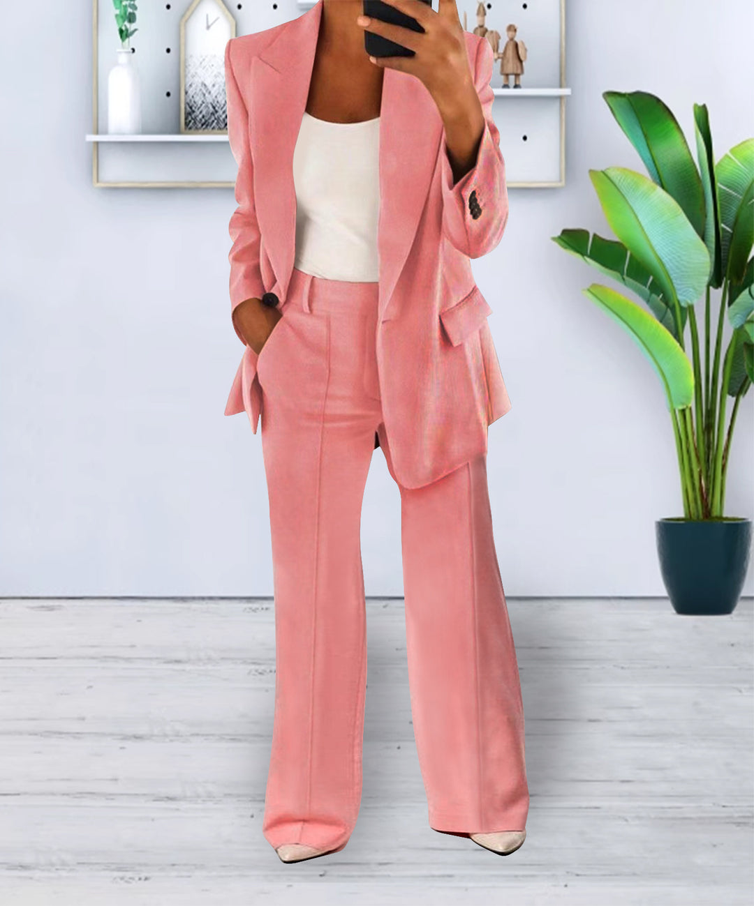 Damen Zweiteiliges Business-Casual Tailoring-Set mit Longline-Blazer und weitem Bundfalten-Hosenbein Shop Nory