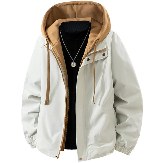 Herren Zweilagige Windbreaker-Kapuzenjacke mit Kontrastfutter und verdecktem Reißverschluss Shop Nory
