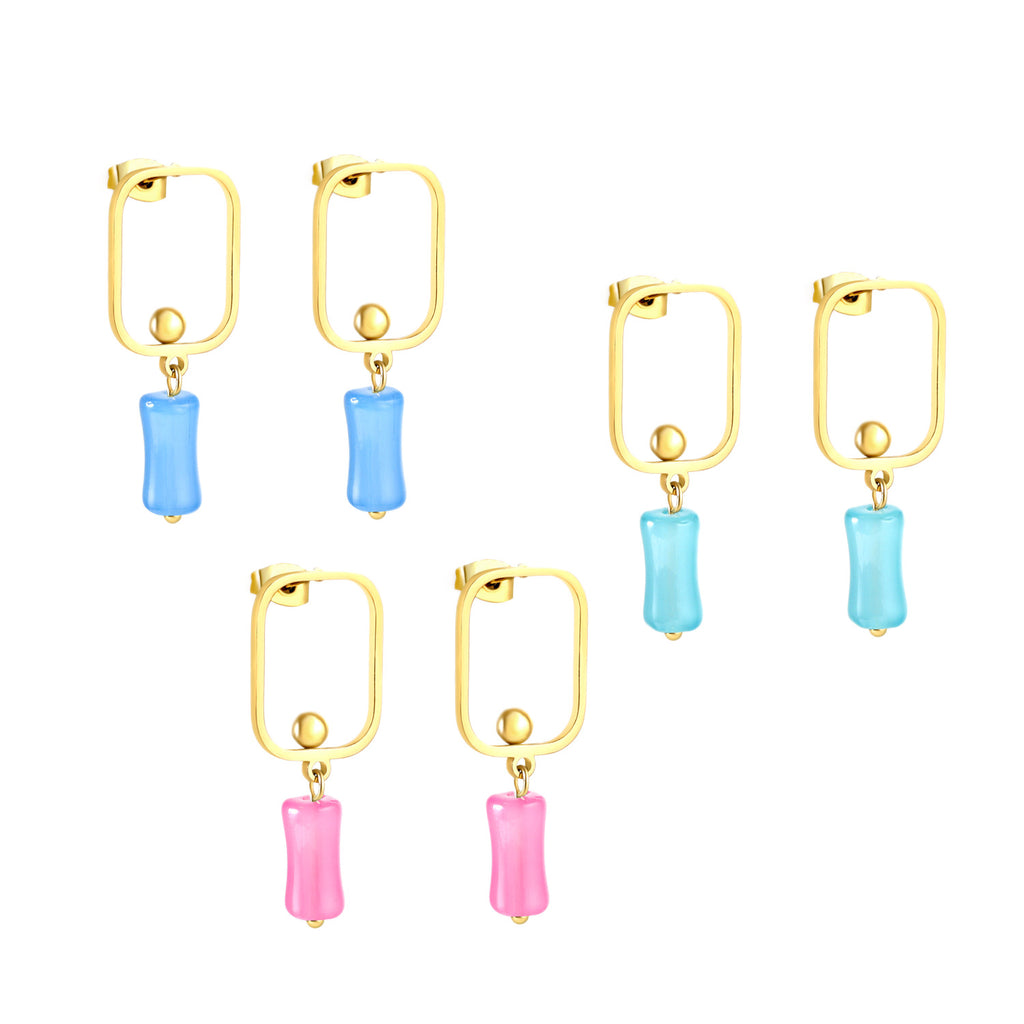 Damen Hängende Ohrstecker mit modernem, rechteckigem Design und buntem Kristallanhänger Shop Nory