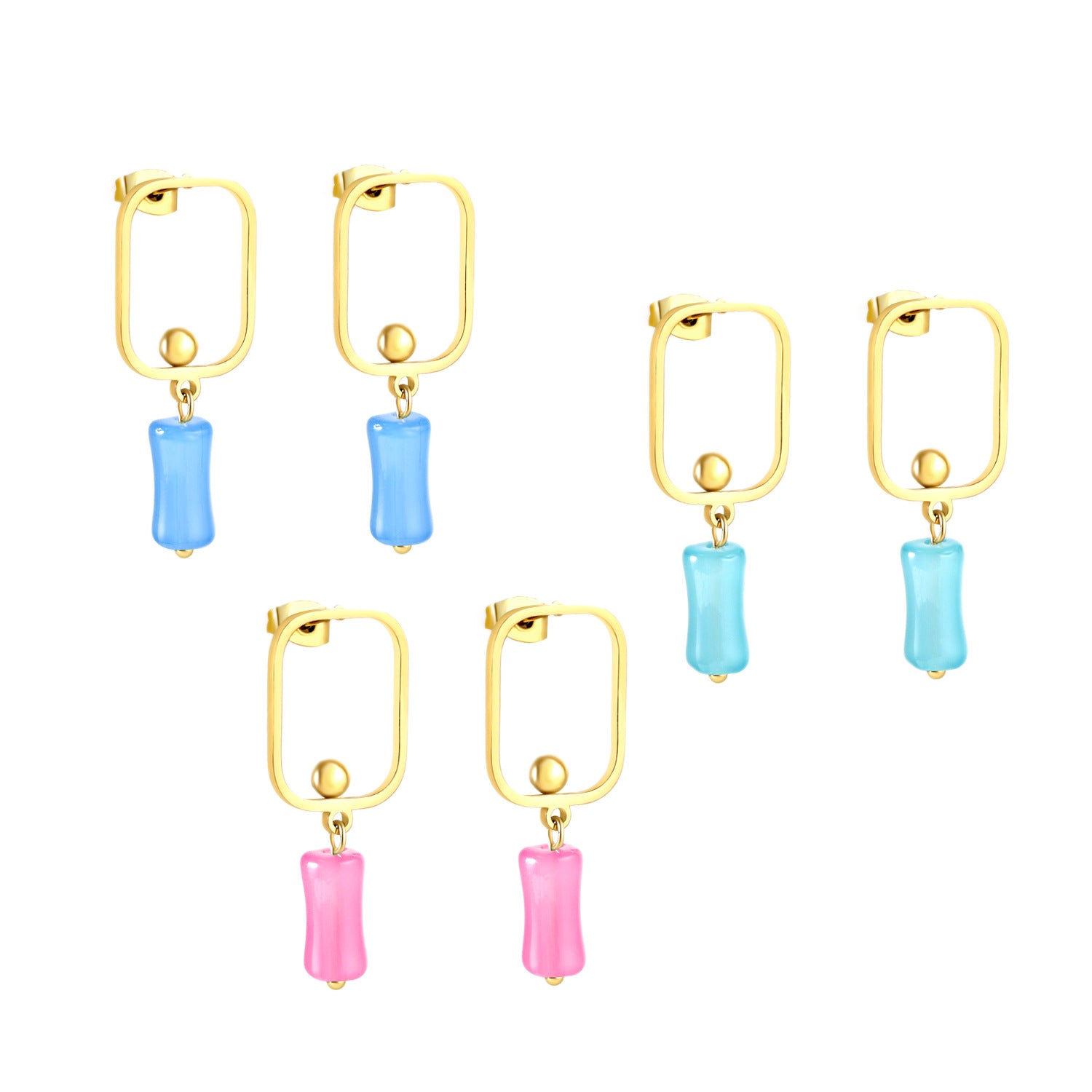 Damen Hängende Ohrstecker mit modernem, rechteckigem Design und buntem Kristallanhänger Shop Nory