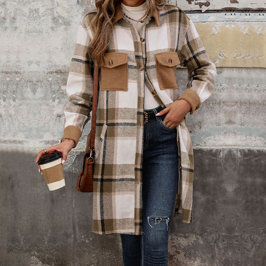 Damen Long-Hemdjacke im Overshirt‑Stil mit Brustklappen Shop Nory