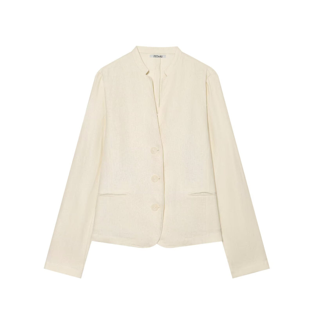 Damen Kurzblazer ohne Kragen mit geradem Saum und drei Knöpfen Shop Nory