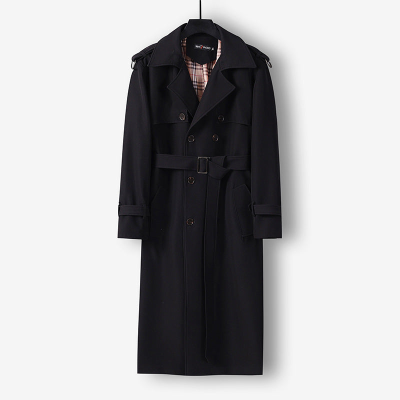 Damen Eleganter lang geschnittener Wollmix-Trenchcoat mit doppelreihiger Knopfleiste und Bindegürtel Shop Nory