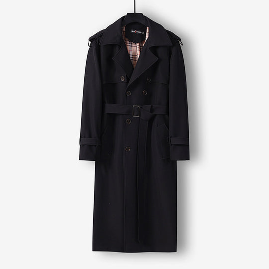 Damen Eleganter lang geschnittener Wollmix-Trenchcoat mit doppelreihiger Knopfleiste und Bindegürtel Shop Nory