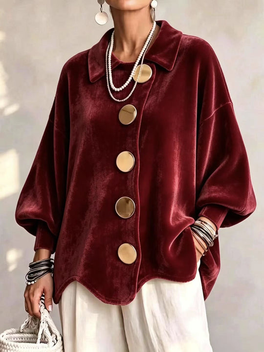 Damen Oversized Samtjacke mit großen Zierknöpfen und Balloon-Ärmeln Shop Nory