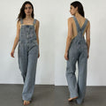 Damen Jeans Latzhose mit weitem Bein und tiefem Rückenausschnitt
