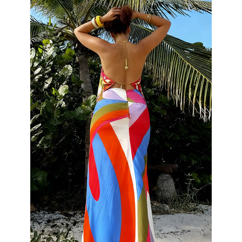 Damen Haltertop mit buntem Streifenmuster und verstellbaren Trägern Shopnory