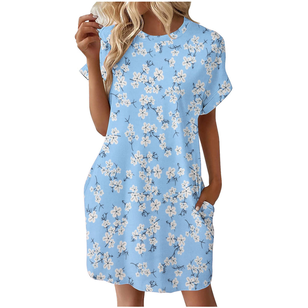 Damen lässiges Sommerkleid mit Blumenmuster und praktischen Taschen