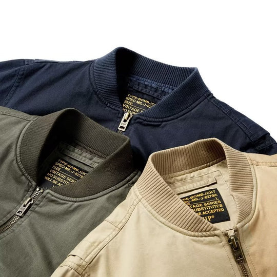 Herren Baumwoll-Canvas Bomberjacke mit Ärmeltasche und Rippbündchen Shop Nory