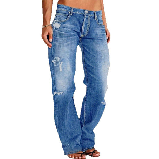 Damen lässige weite Denim‑Hose im Baggy‑Stil mit Used‑Rissen Shop Nory