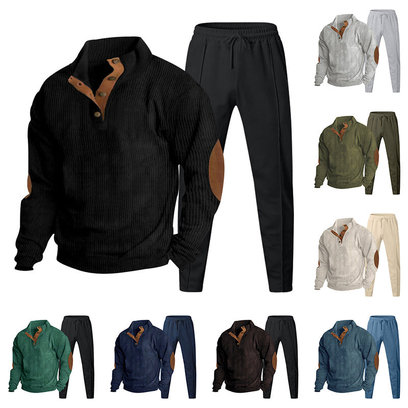 Herren Strukturiertes Henley-Loungewear-Set mit Ellenbogen-Patches & tapered Jogginghose Shop Nory