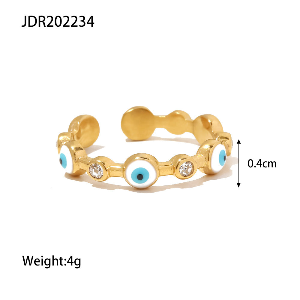 Damen Offener Ring mit funkelnden Zirkonia und schützenden Auge-Motiven Shop Nory