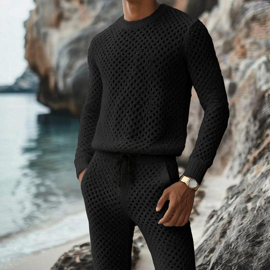 Herren Strukturstrick-Pullover mit feinmaschigem Lochmuster und Rundhals Shop Nory