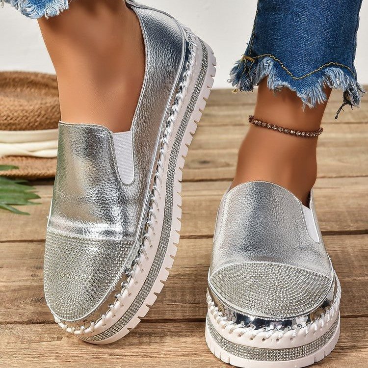 Damen Slip-On Plateau-Sneaker mit glitzerverzierter Zehenkappe und geflochtener Sohlendetails Shop Nory