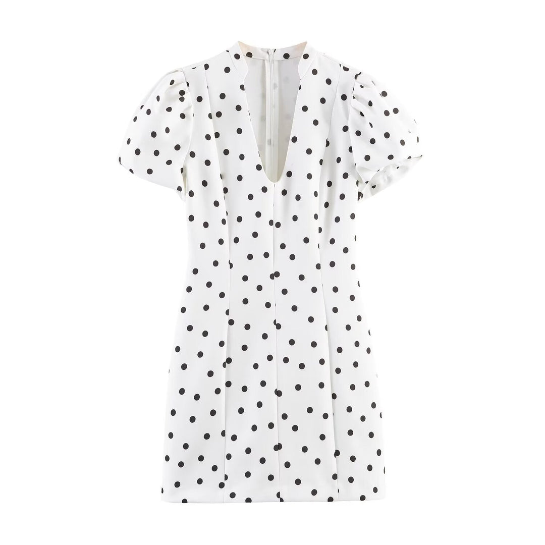 Damen Minikleid mit weitem Puffärmel und elegantem V-Ausschnitt Shopnory