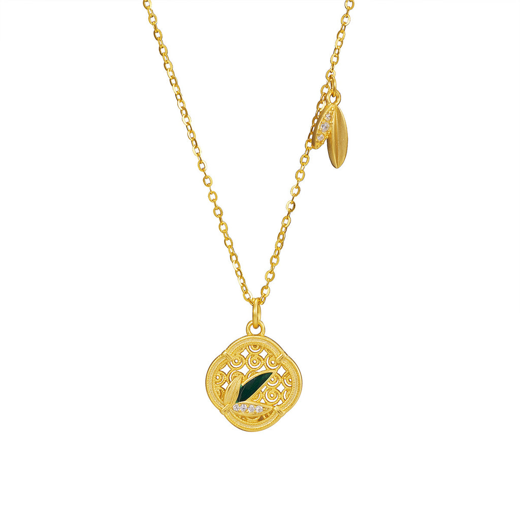 Damen Halskette mit kunstvollem Blattdesign und funkelnden Zirkonia Shop Nory