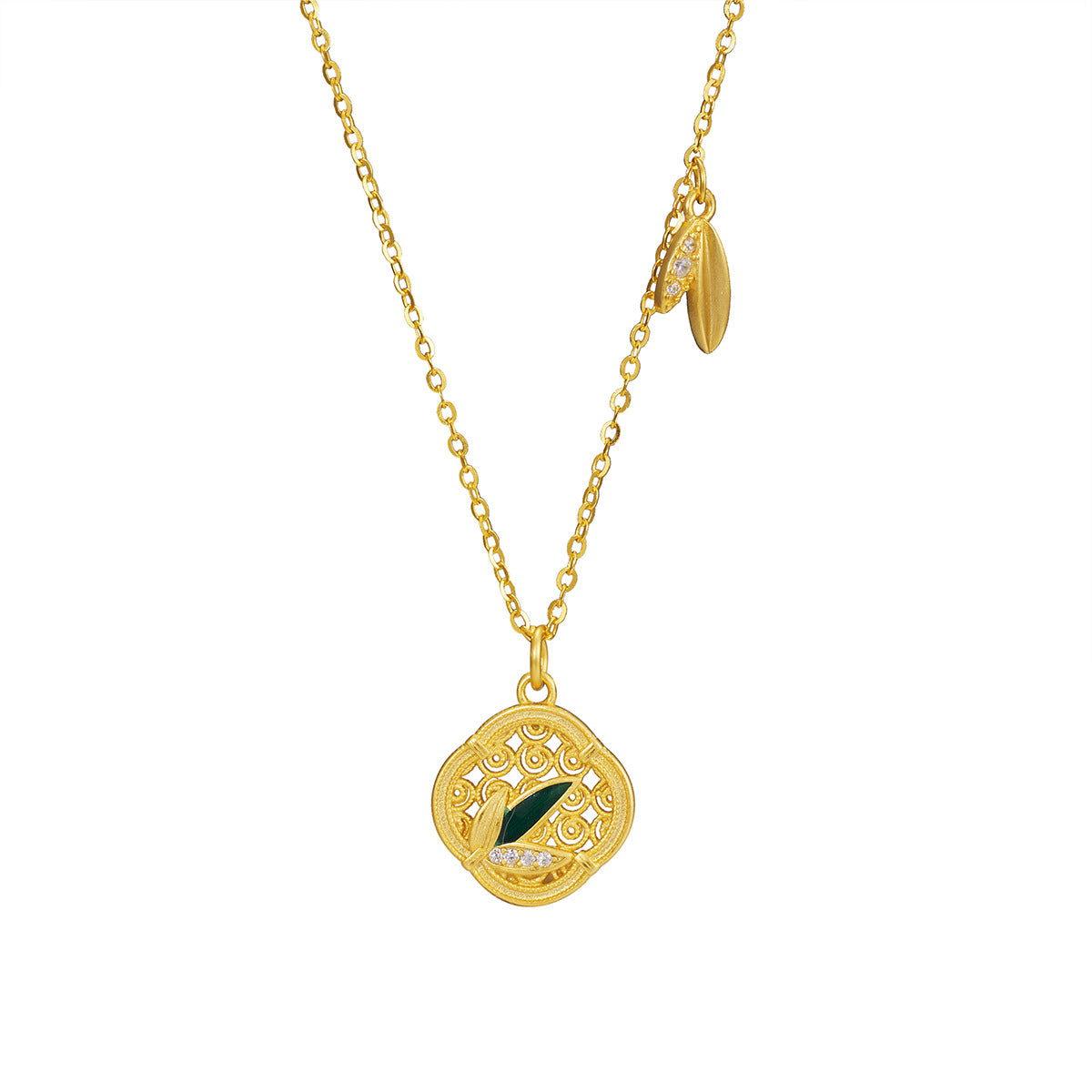Damen Halskette mit kunstvollem Blattdesign und funkelnden Zirkonia Shop Nory