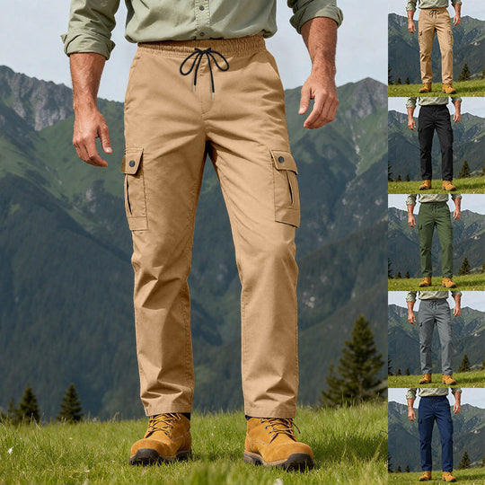 Herren nan robuste Freizeit-Cargohose mit elastischem Bund Tunnelzug und Mehrfachtaschen