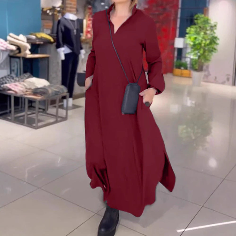Damen Langblusenkleid mit praktischen Seitentaschen und modernem Schnitt