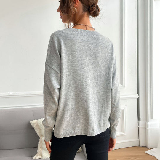 Damen Feiner V‑Ausschnitt Strickpullover mit Stern‑Intarsien und überschnittener Schulter Shop Nory