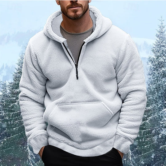 Herren sherpa fleece-hoodie mit halbem Reißverschluss, Kapuze und großer Kängurutasche Shop Nory