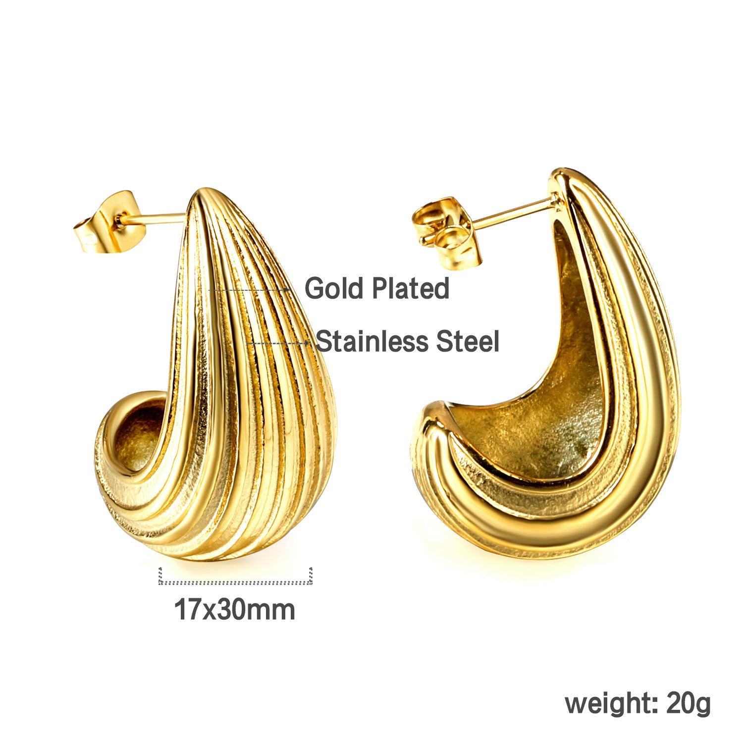 Damen Elegante goldplattierte Edelstahl Ohrstecker Shop Nory